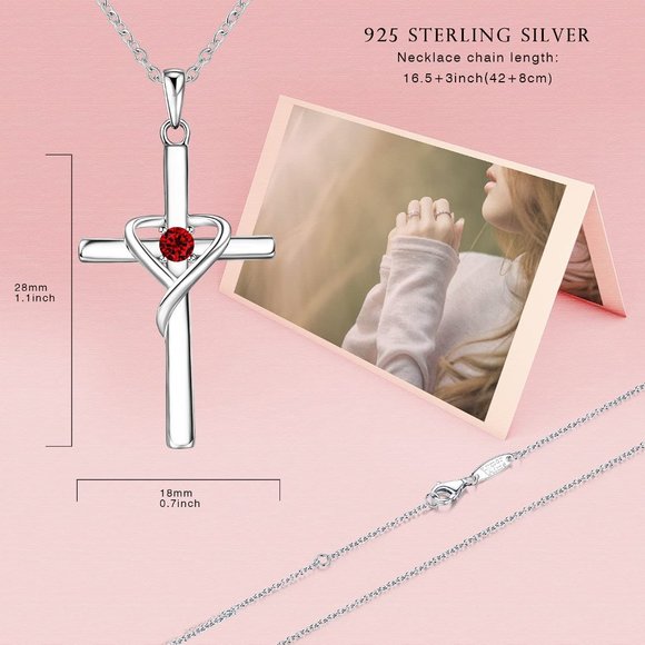 AmorAime 925 Sterling Silver Cross Necklace for Women Men 5A CZ Birthsto… - Picture 16 of 16